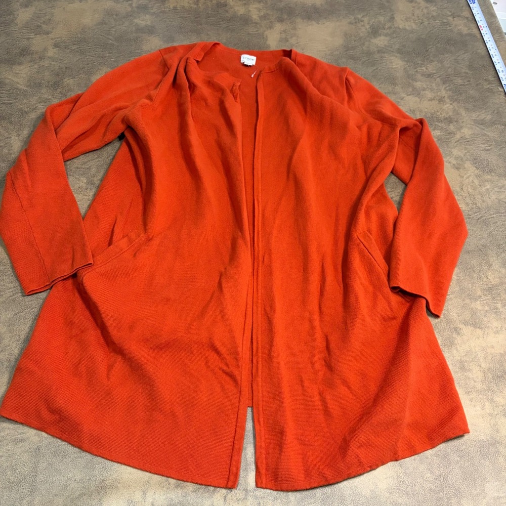 J.Crew Cardigan Womens Medium Orange Open Front Longline Cotton Sweater AC619